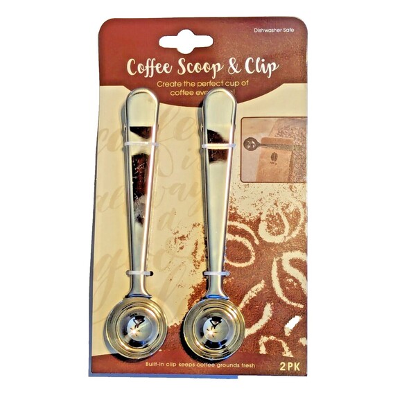 Coffee Scoop and Sealing Bag Clip 2-Pc Stainless Steel Silver Color Kitchen NEW - Picture 1 of 4